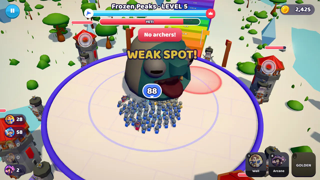 The legion hits the Yeti's weak spot in the arena
