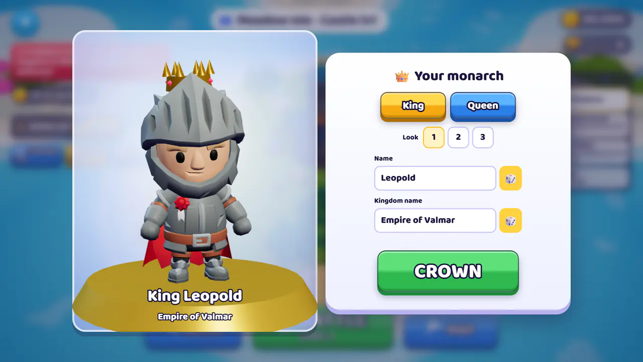 Monarch creation: king or queen, name and look