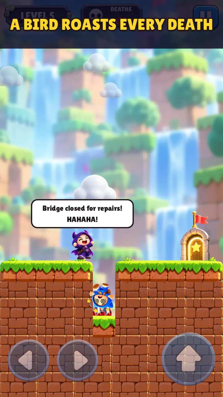This Level Hates You screen: the bird roasts the player after a death
